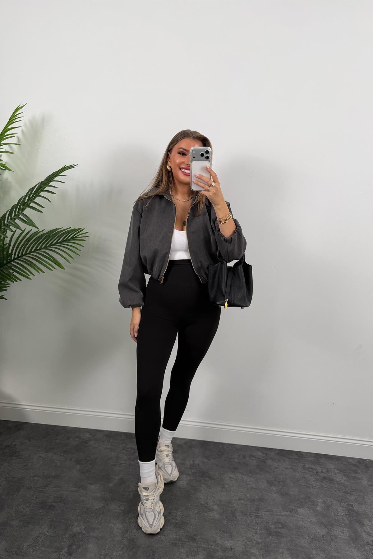 Premium Seri Poliviskon Bomber Ceket Antrasit