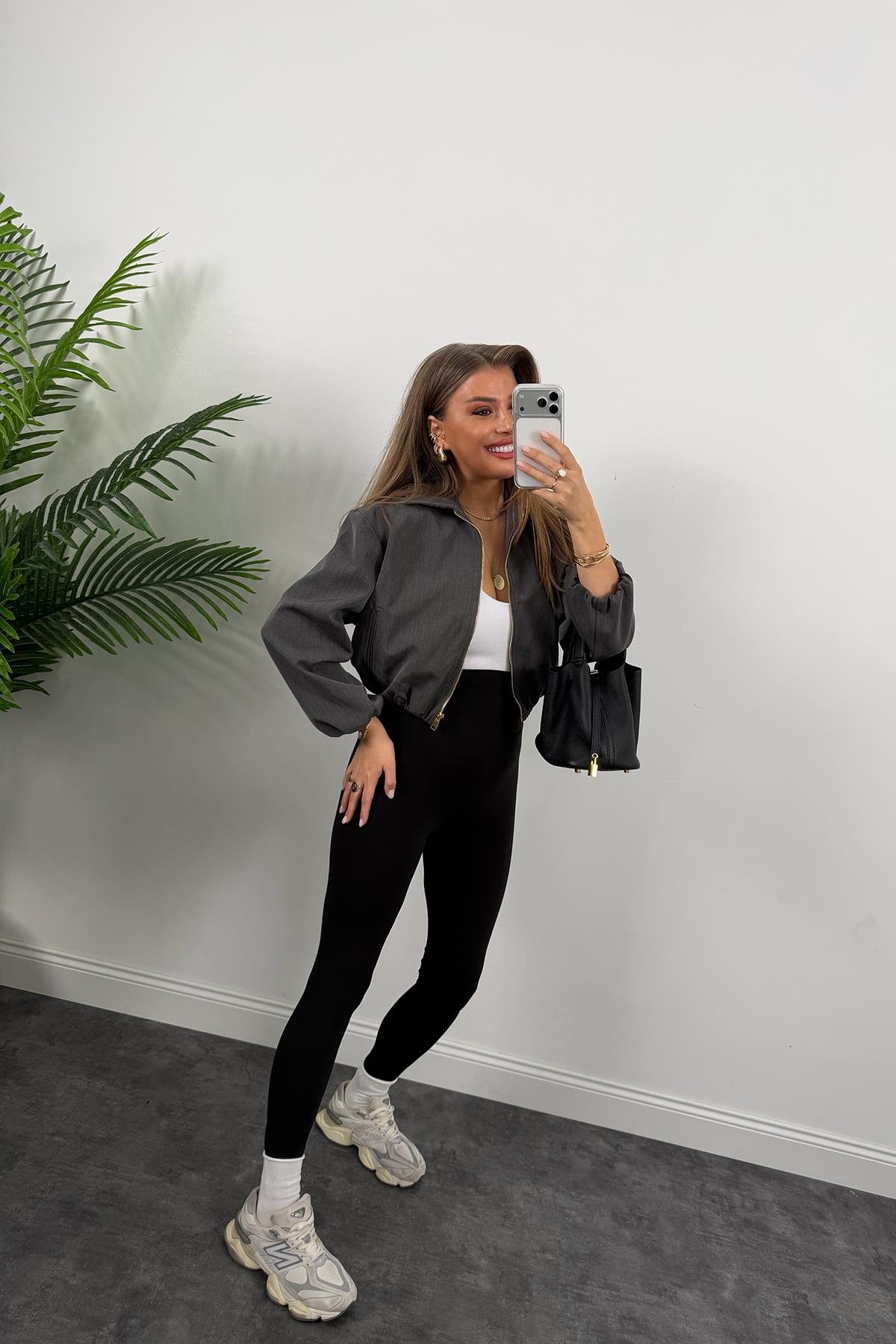 Premium Seri Poliviskon Bomber Ceket Antrasit