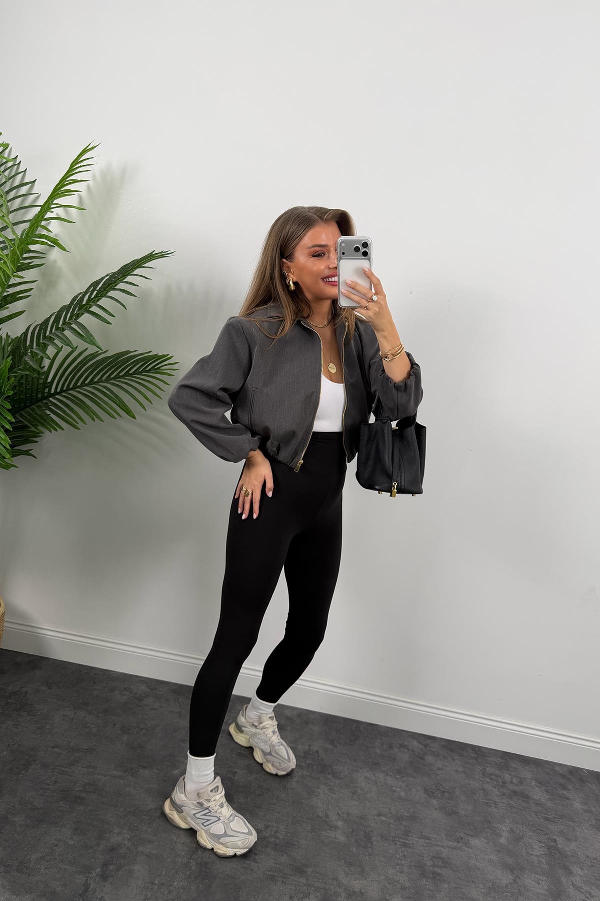 Premium Seri Poliviskon Bomber Ceket Antrasit