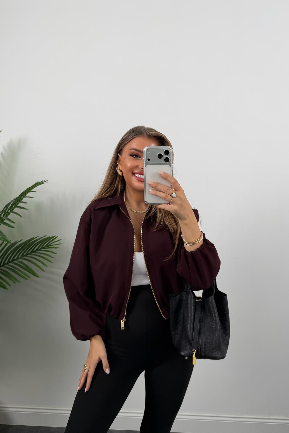 Premium Seri Poliviskon Bomber Ceket Mürdüm