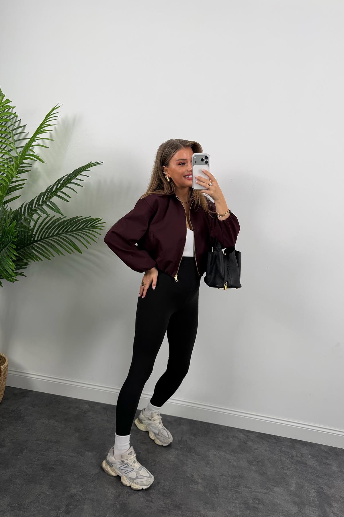 Premium Seri Poliviskon Bomber Ceket Mürdüm