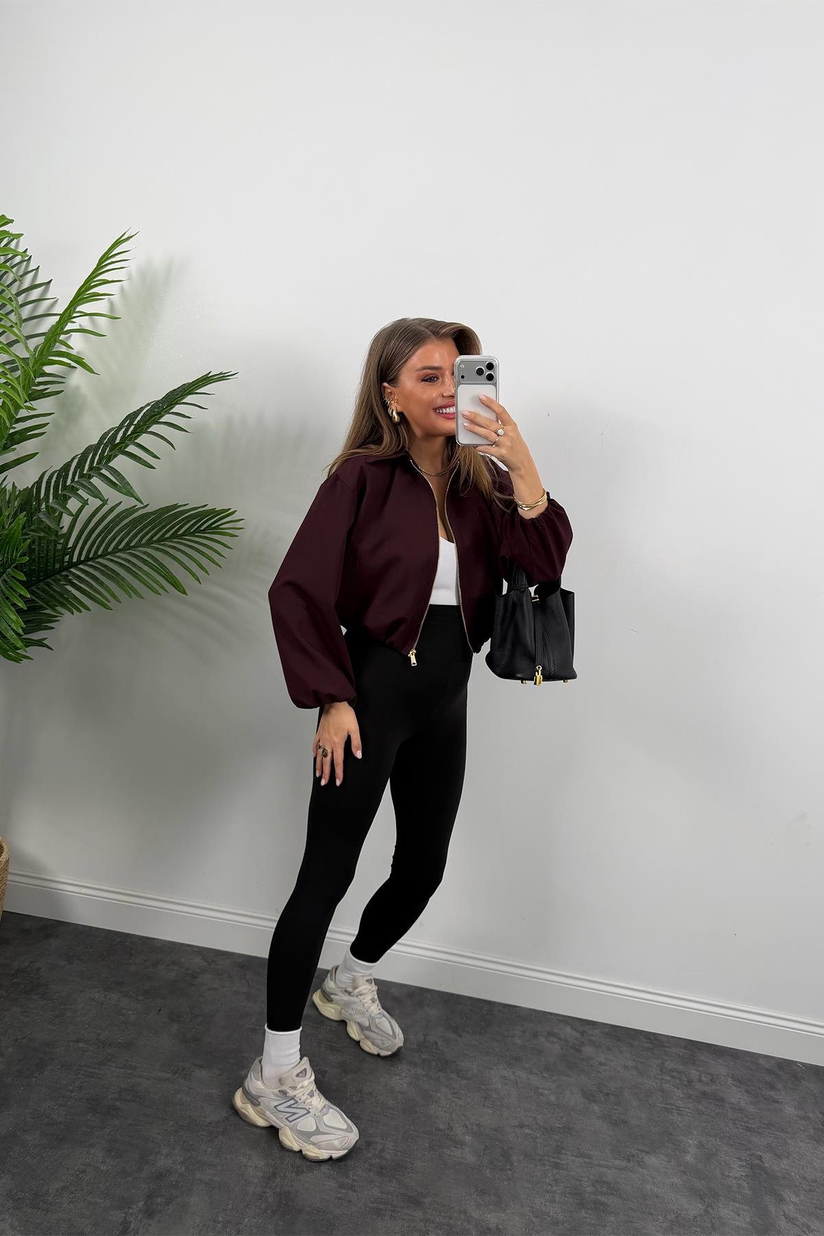 Premium Seri Poliviskon Bomber Ceket Mürdüm