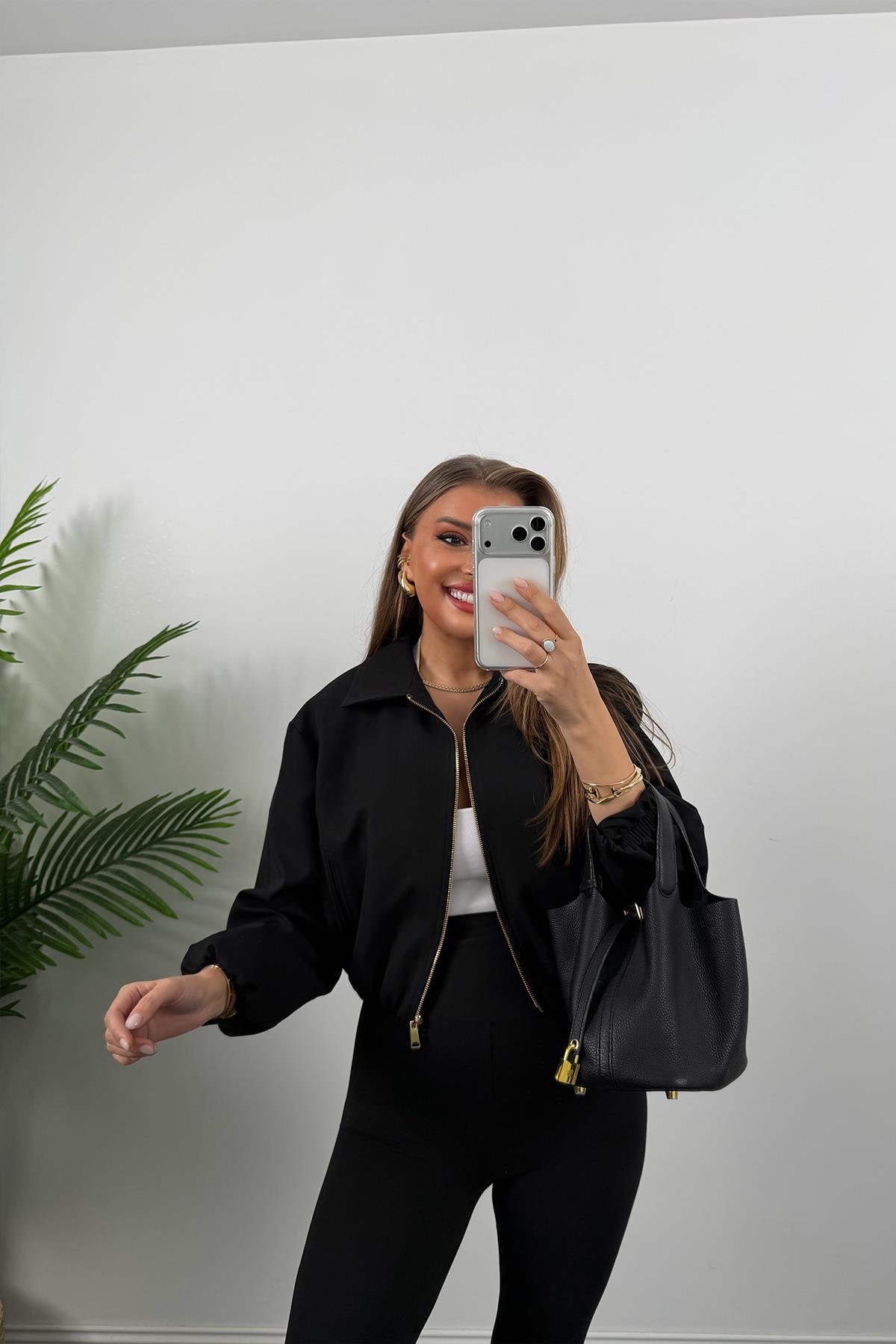 Premium Seri Poliviskon Bomber Ceket Siyah