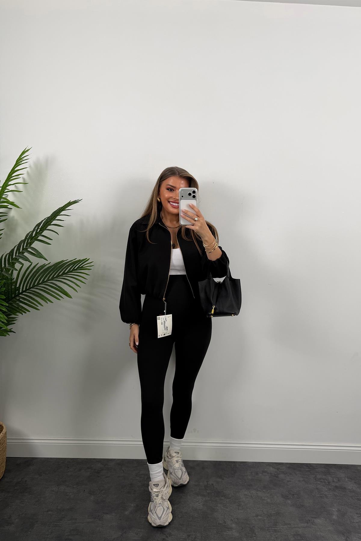 Premium Seri Poliviskon Bomber Ceket Siyah