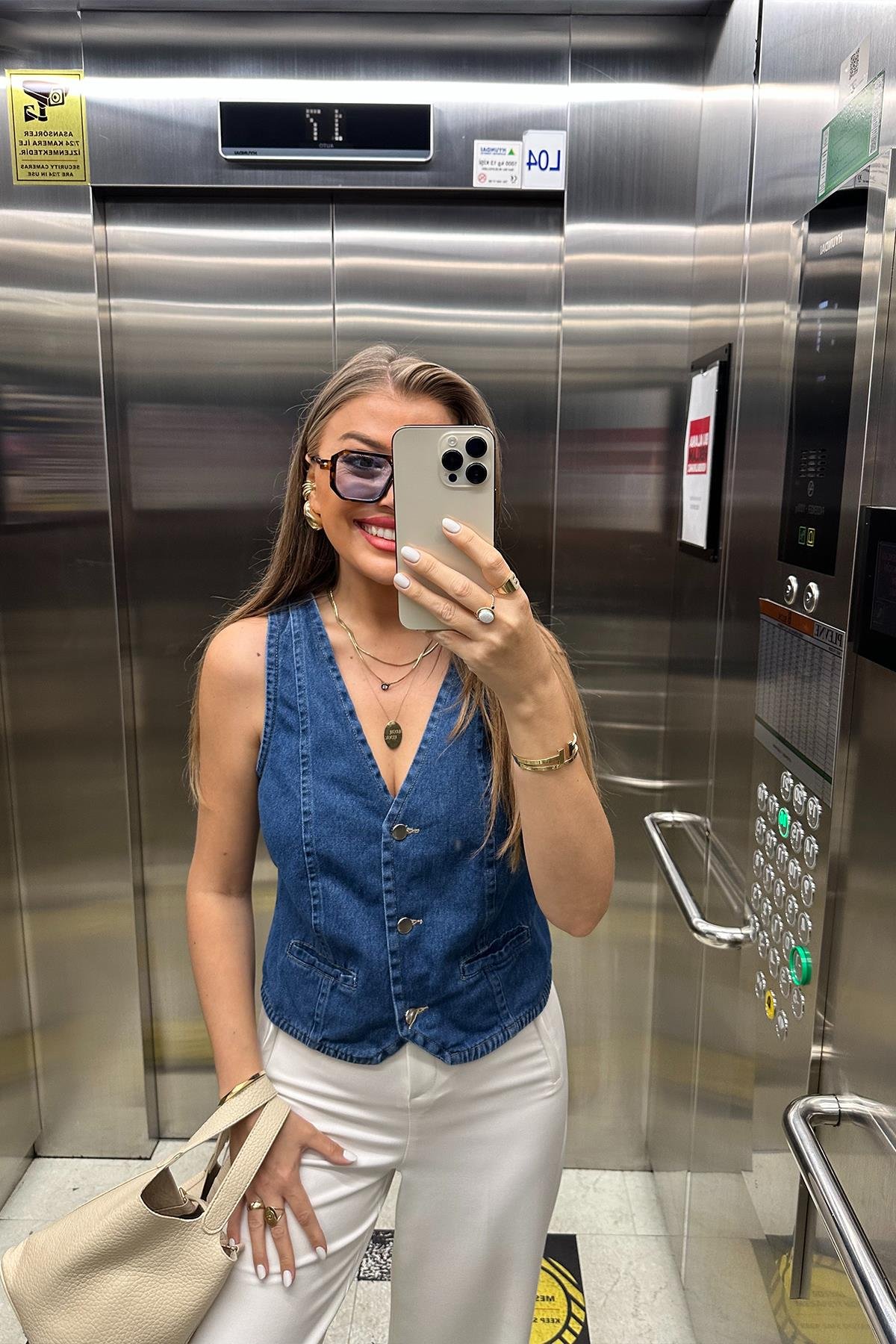 Premium Seri Tam Pamuklu Jean Yelek