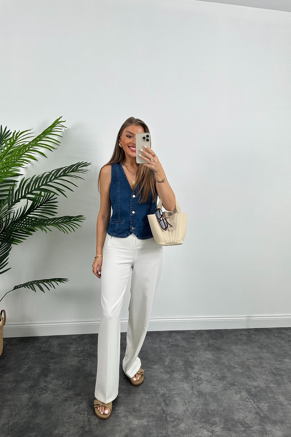 Premium Seri Tam Pamuklu Jean Yelek