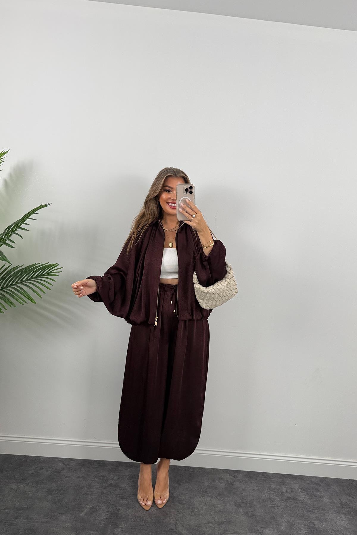 Premium Seri Tasarım Saten Şalvar Pantolon Mürdüm