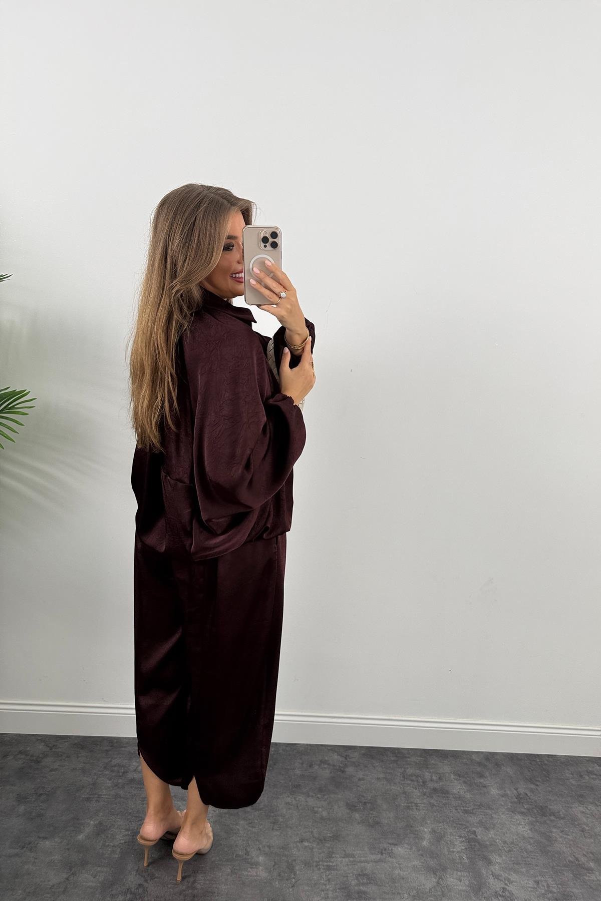 Premium Seri Tasarım Saten Şalvar Pantolon Mürdüm