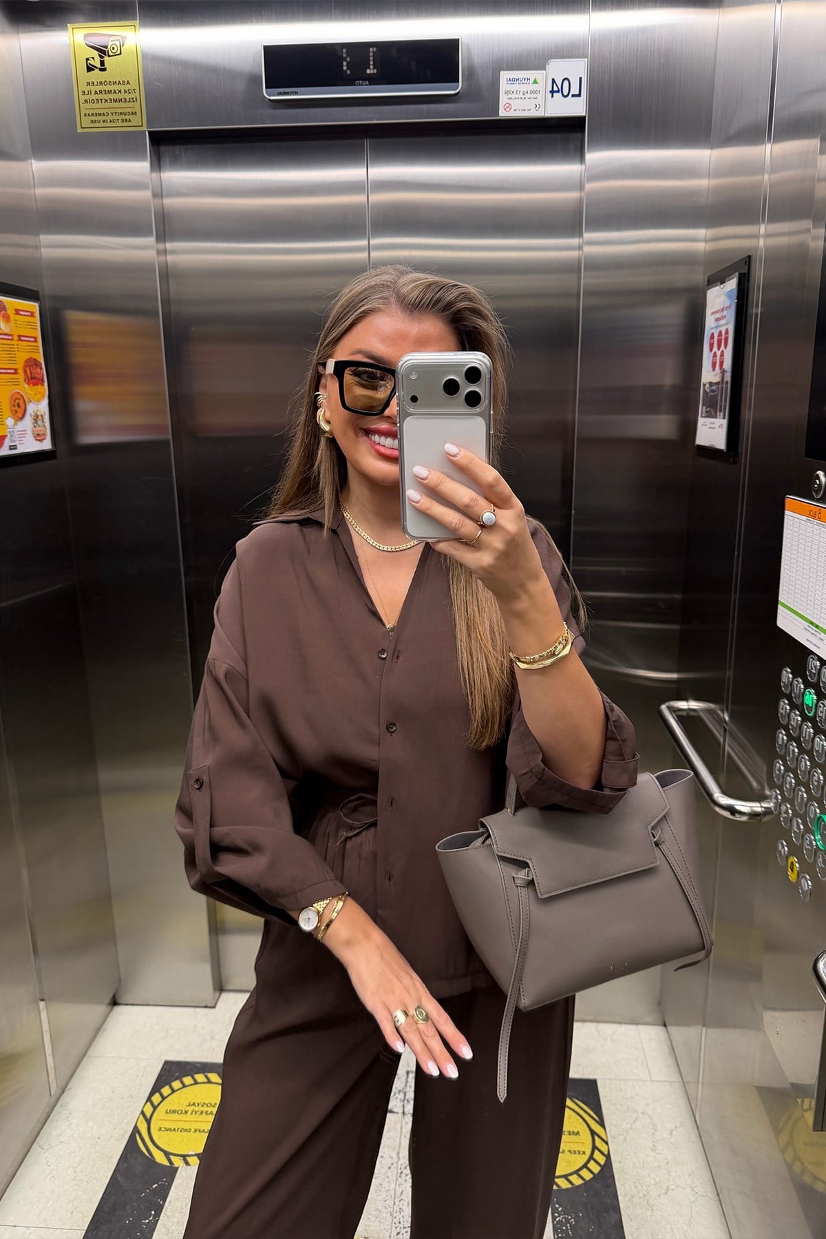 Premium Seri Tensel Gömlek Palazzo Dökümlü Takım Koyu Kahve
