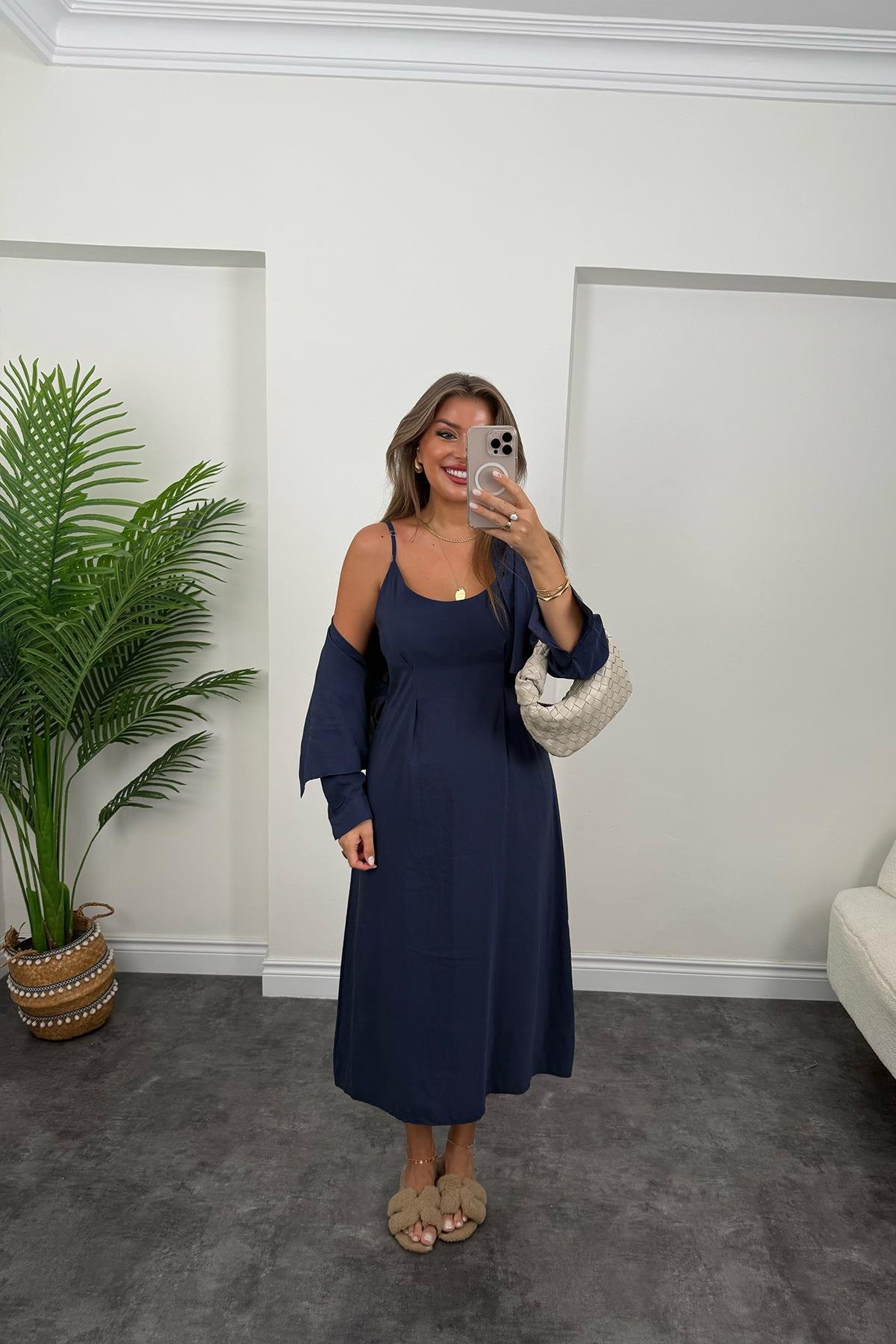 Premium Seri Tensel Kumaş Elbise Gömlek Takım Lacivert