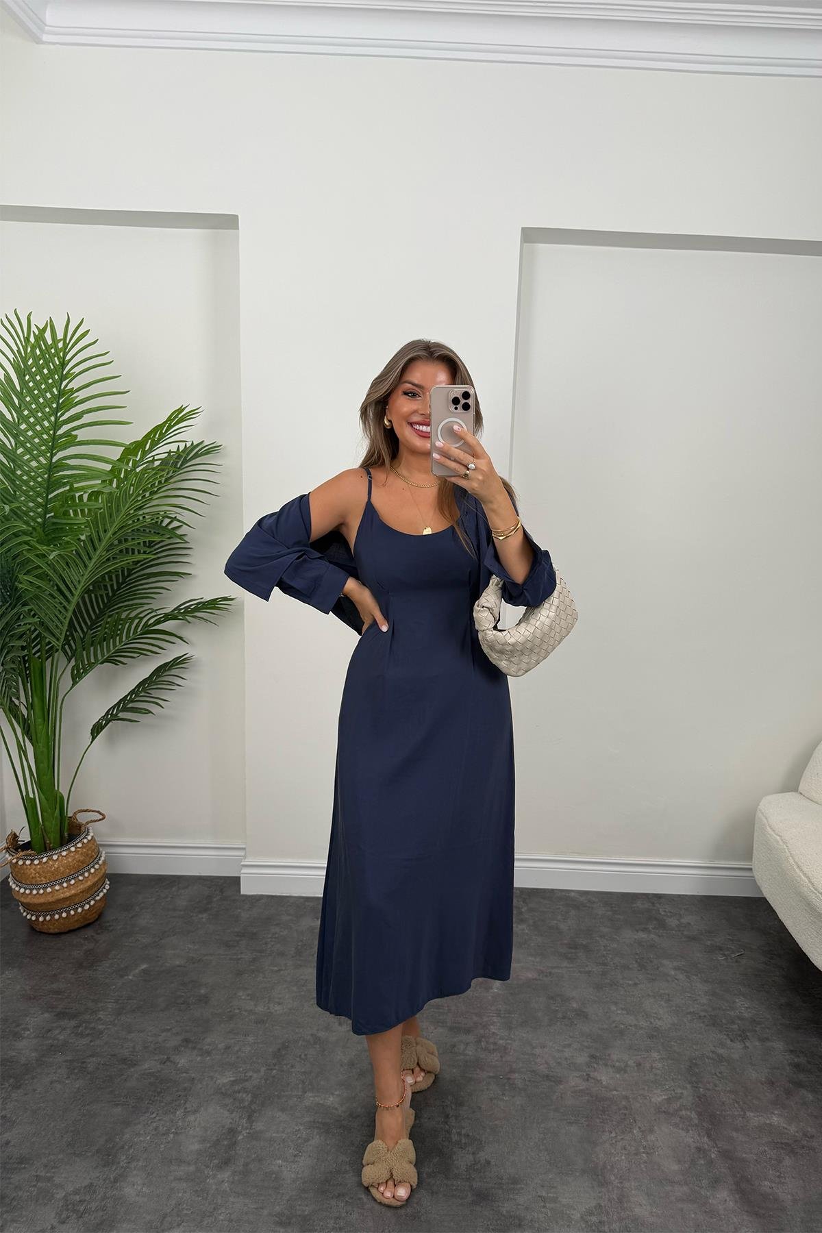 Premium Seri Tensel Kumaş Elbise Gömlek Takım Lacivert