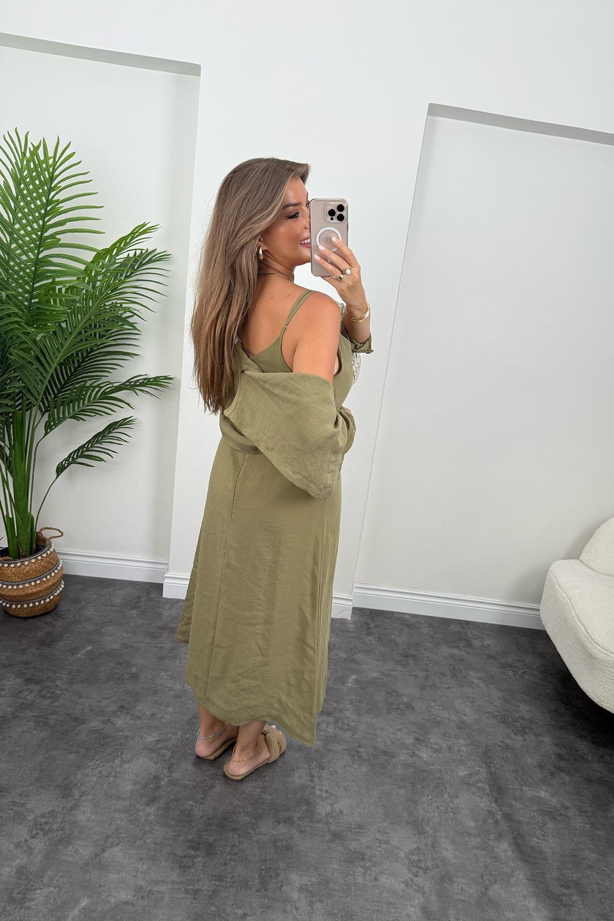 Premium Seri Tensel Kumaş Elbise Gömlek Takım Haki