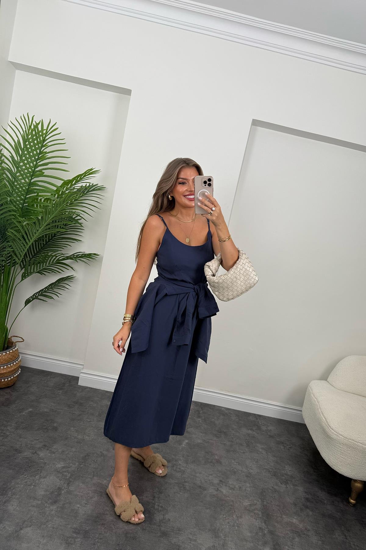 Premium Seri Tensel Kumaş Elbise Gömlek Takım Lacivert