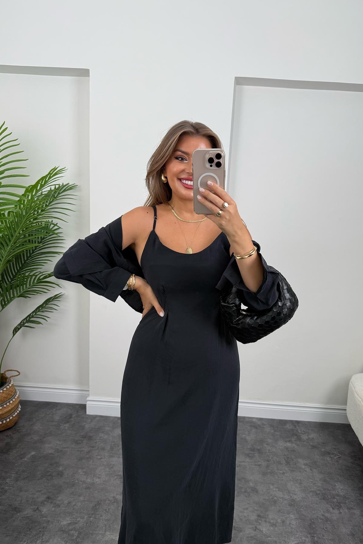 Premium Seri Tensel Kumaş Elbise Gömlek Takım Siyah