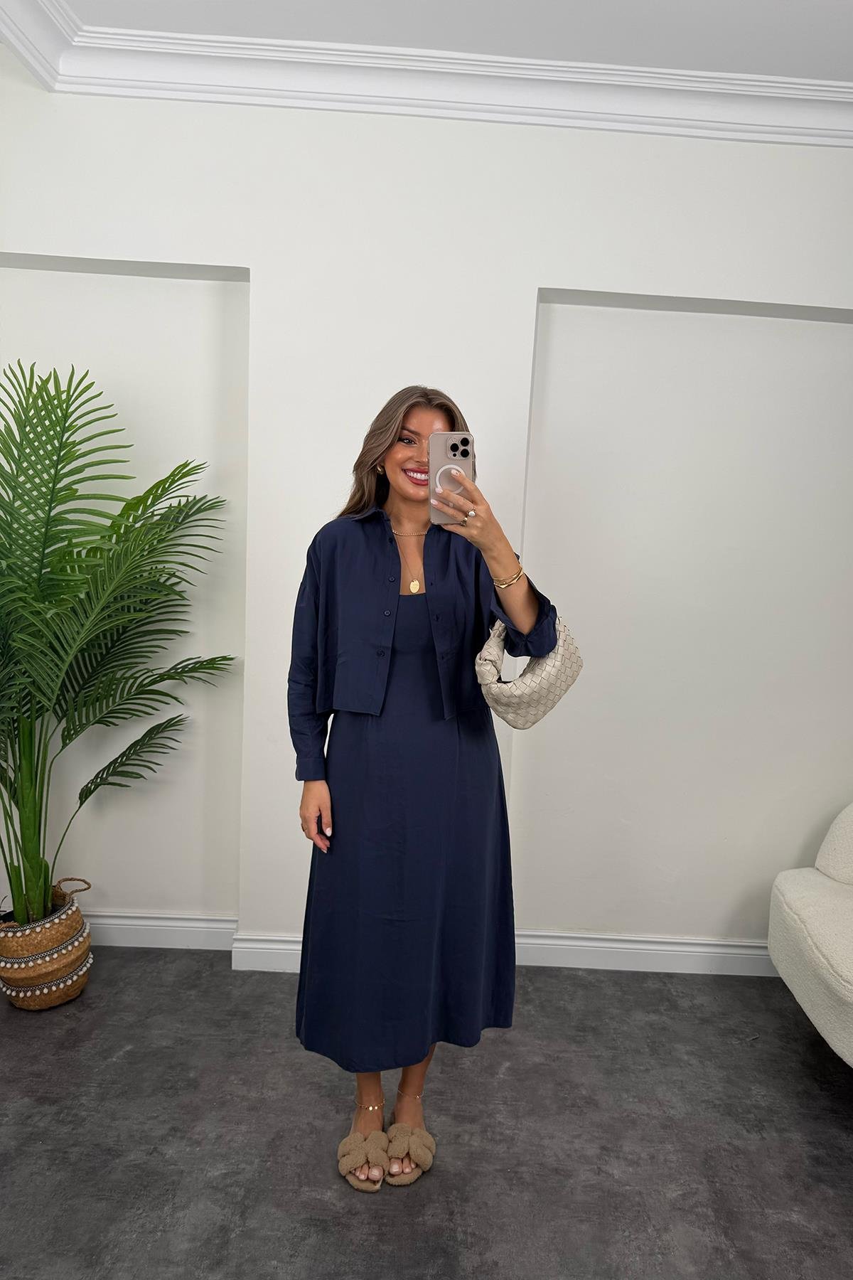 Premium Seri Tensel Kumaş Elbise Gömlek Takım Lacivert