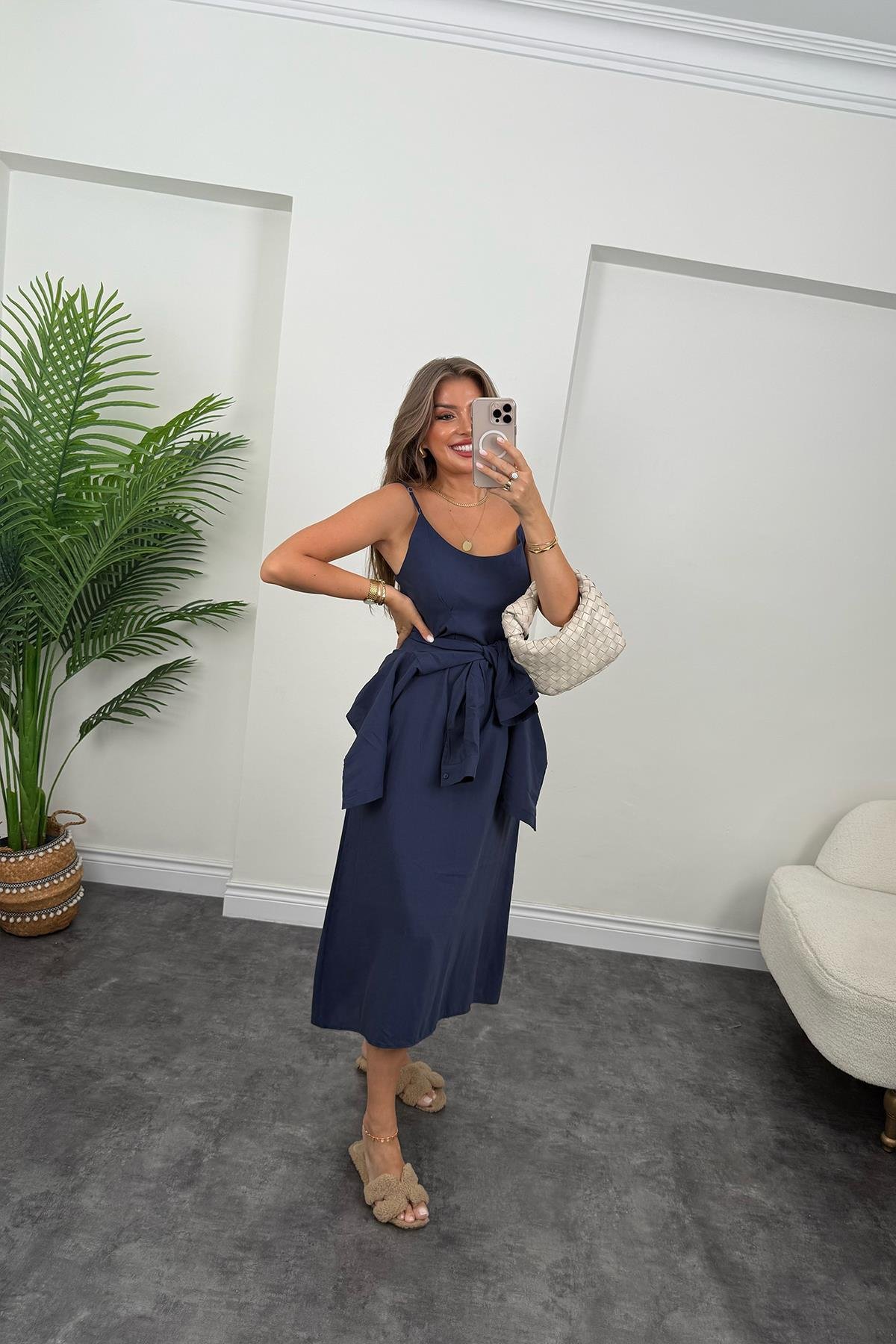 Premium Seri Tensel Kumaş Elbise Gömlek Takım Lacivert