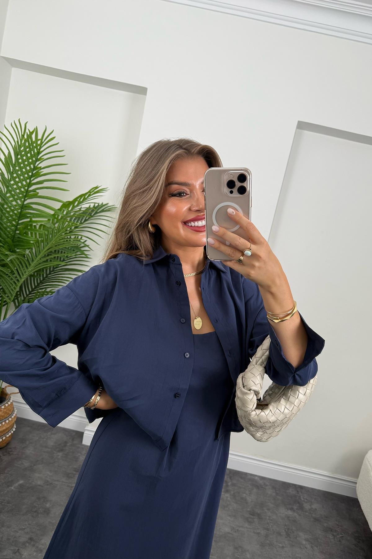 Premium Seri Tensel Kumaş Elbise Gömlek Takım Lacivert