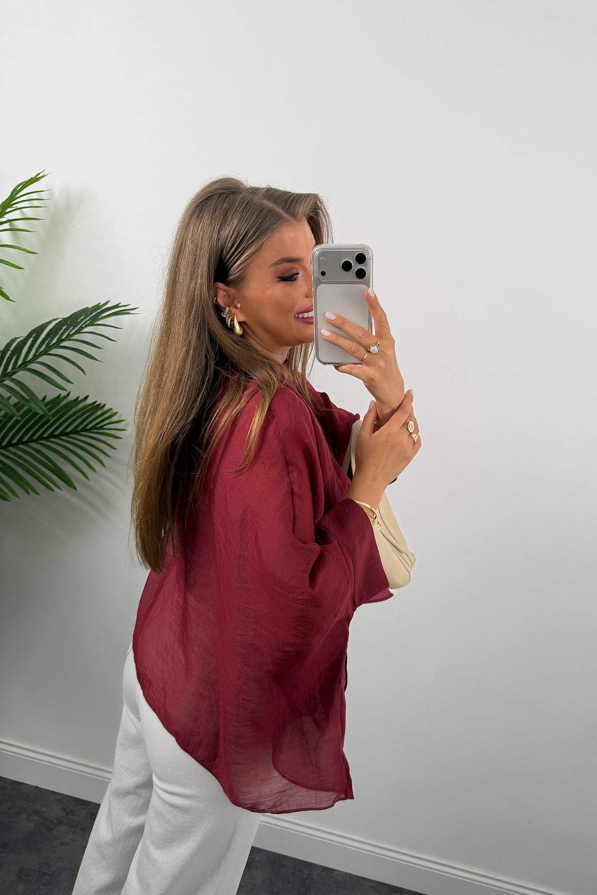 Premium Seri Uçuşan Kumaş Tensel Perelin Bluz Bordo