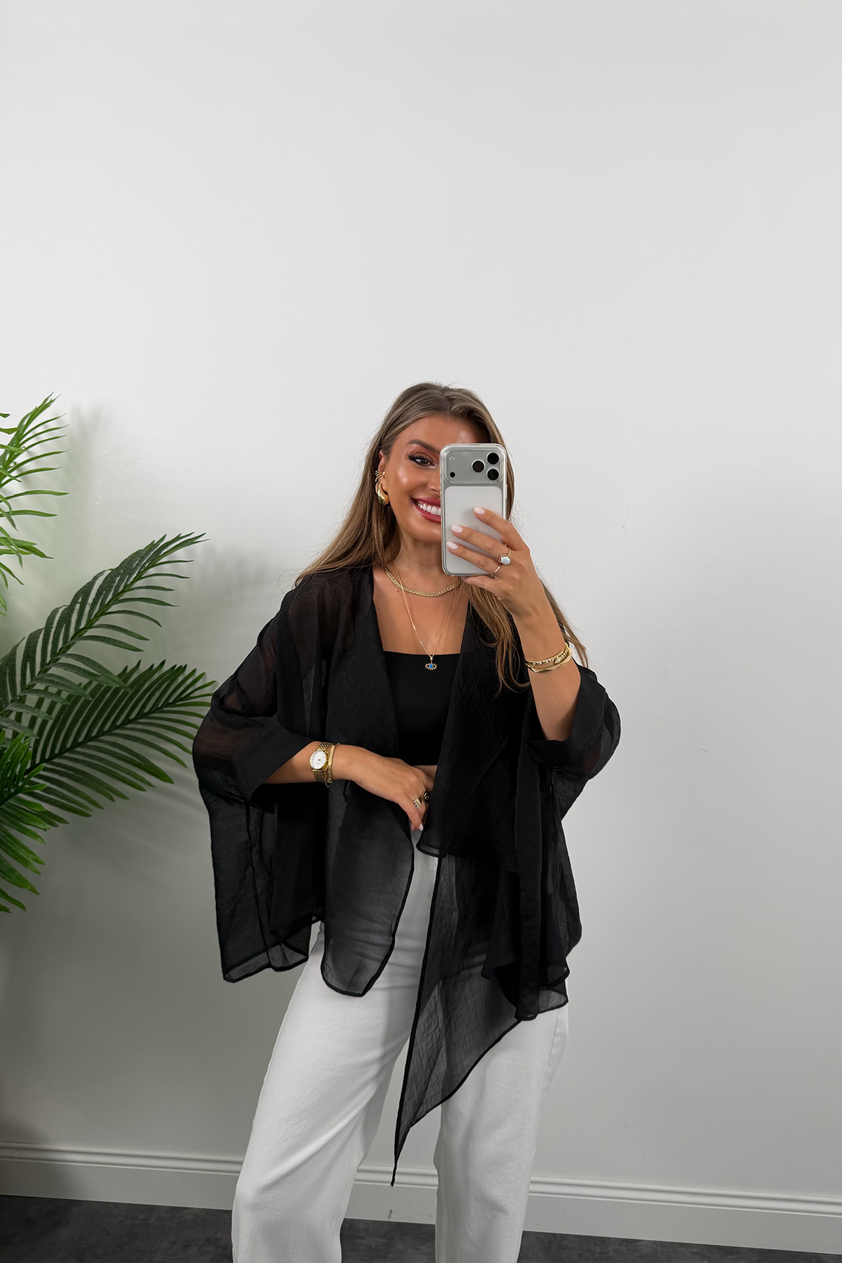 Premium Seri Uçuşan Kumaş Tensel Perelin Bluz Siyah