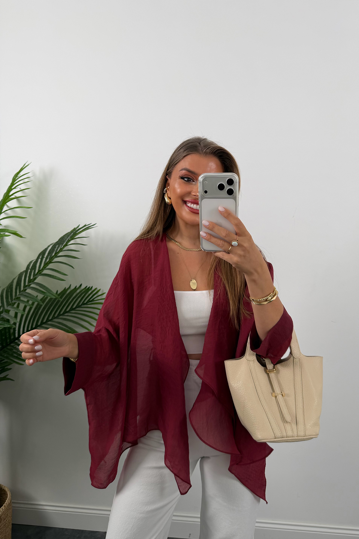 Premium Seri Uçuşan Kumaş Tensel Perelin Bluz Bordo