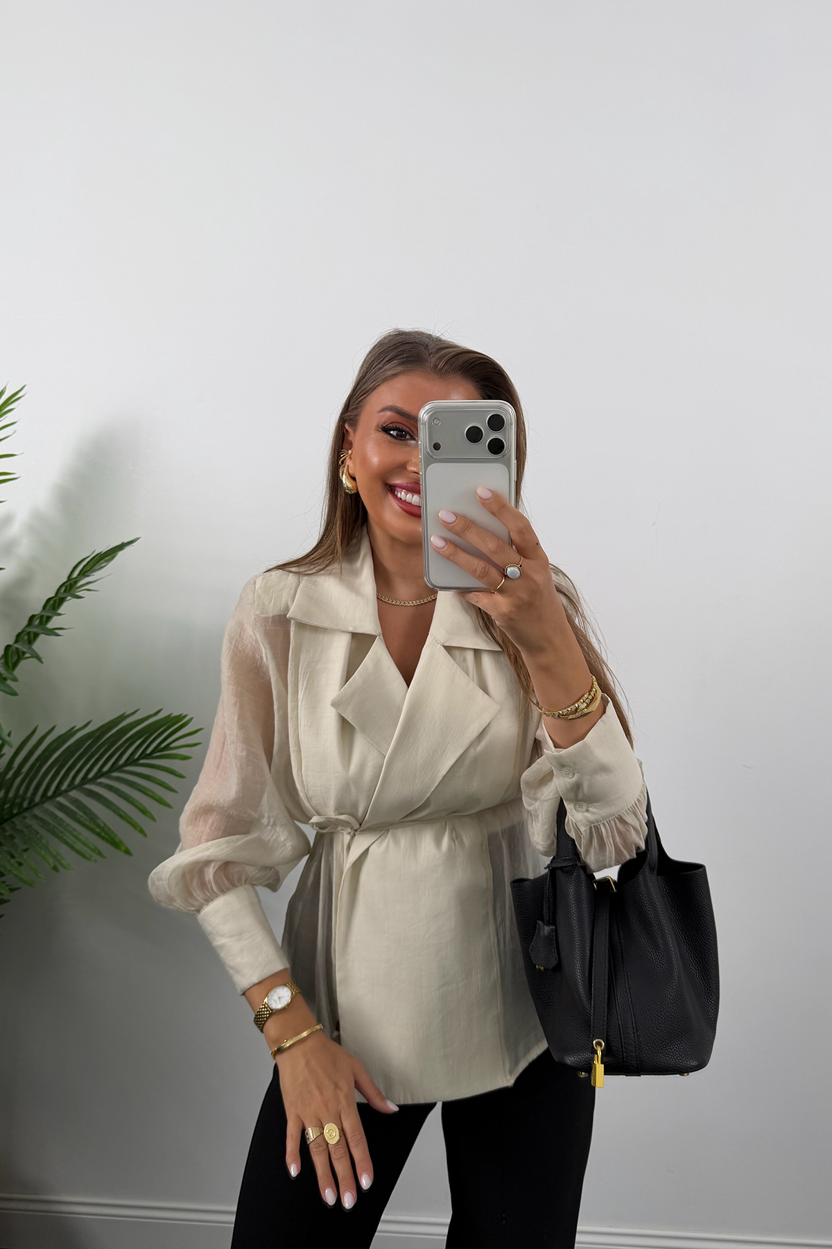 Premium Seri Vatkalı Kruvaze Tensel Bluz Taş