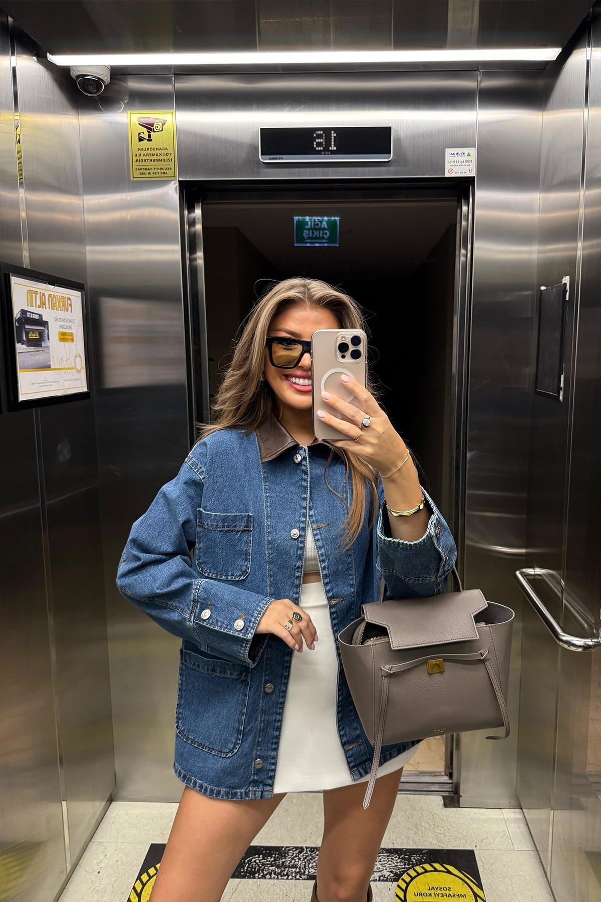 Premium Seri Yakası Deri Tasarım Jean Ceket