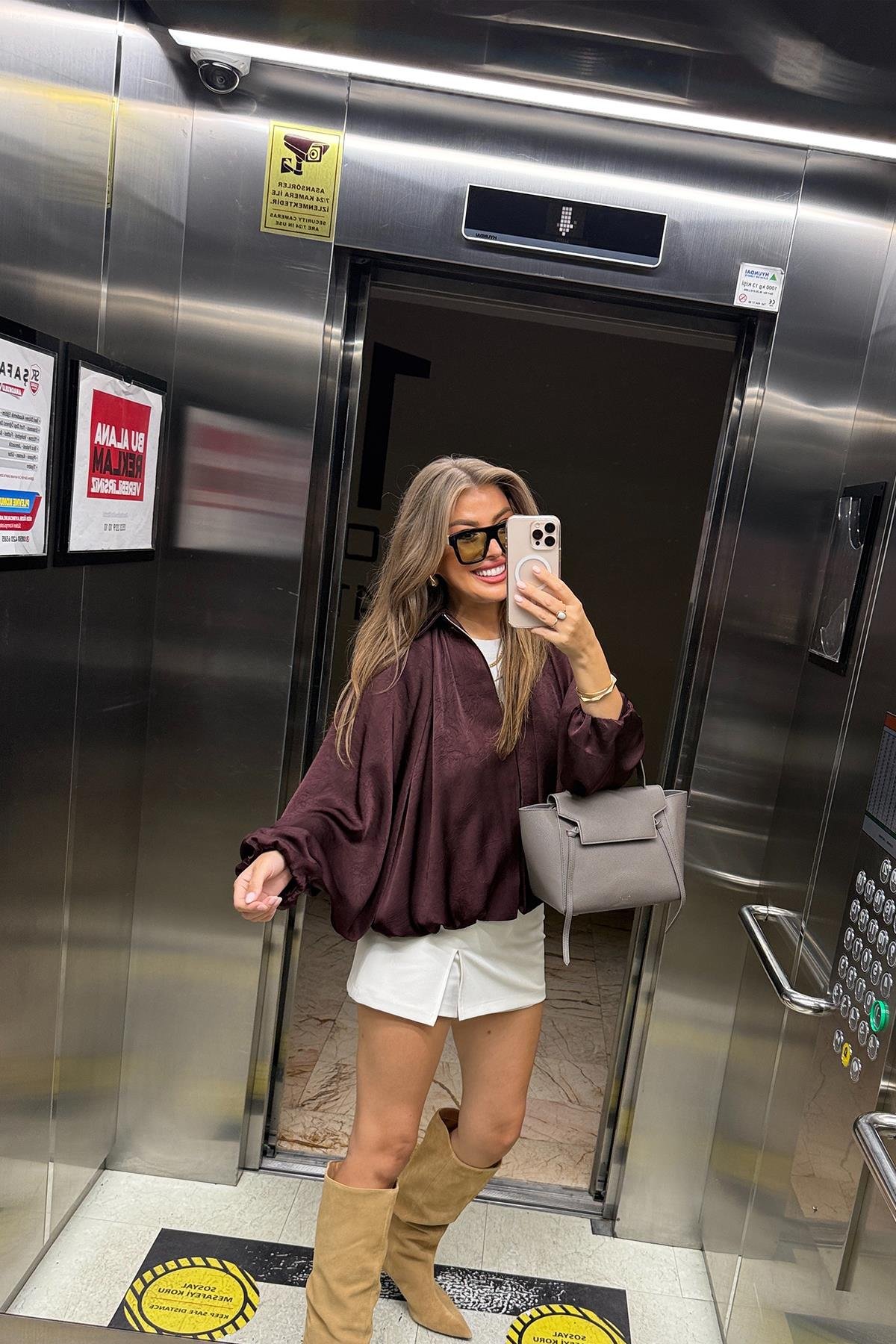 Premium Seri Yarasa Kol Tasarım Saten Bomber Ceket Mürdüm