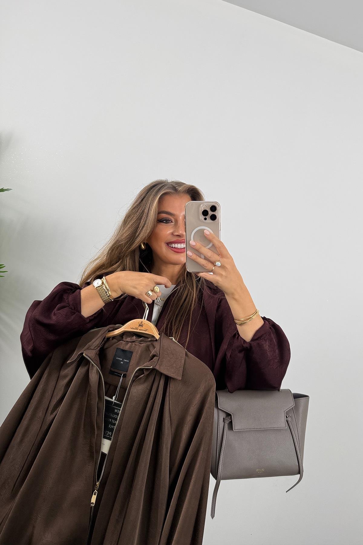 Premium Seri Yarasa Kol Tasarım Saten Bomber Ceket Mürdüm