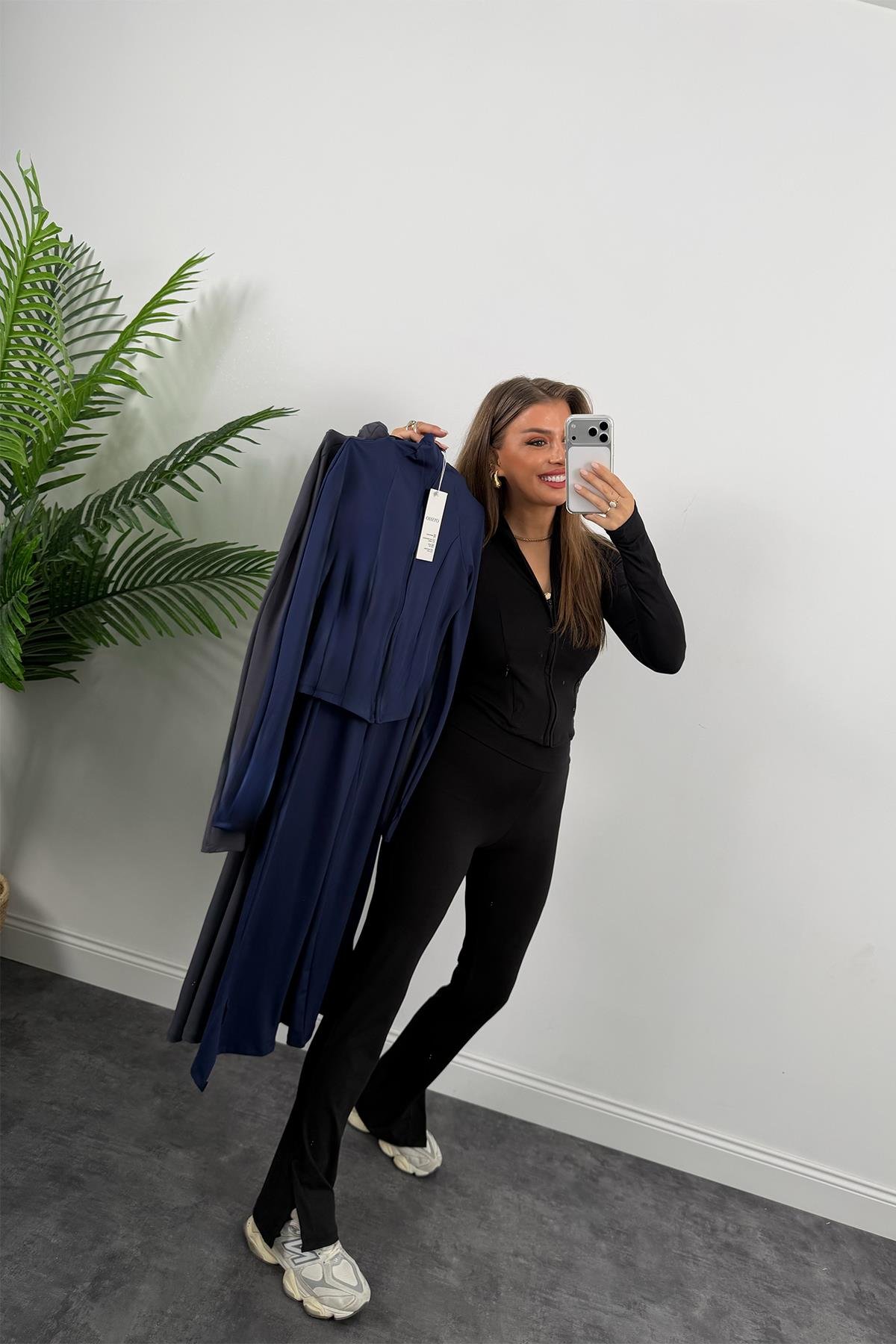 Soft Touch Lüx Kalite Oysh Model Yırtmaçlı Tayt Takım Lacivert