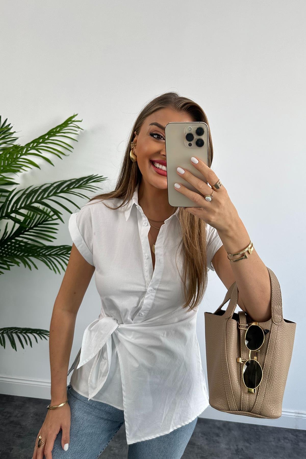 Zara Model Düğüm Detaylı Tasarım Beyaz Gömlek