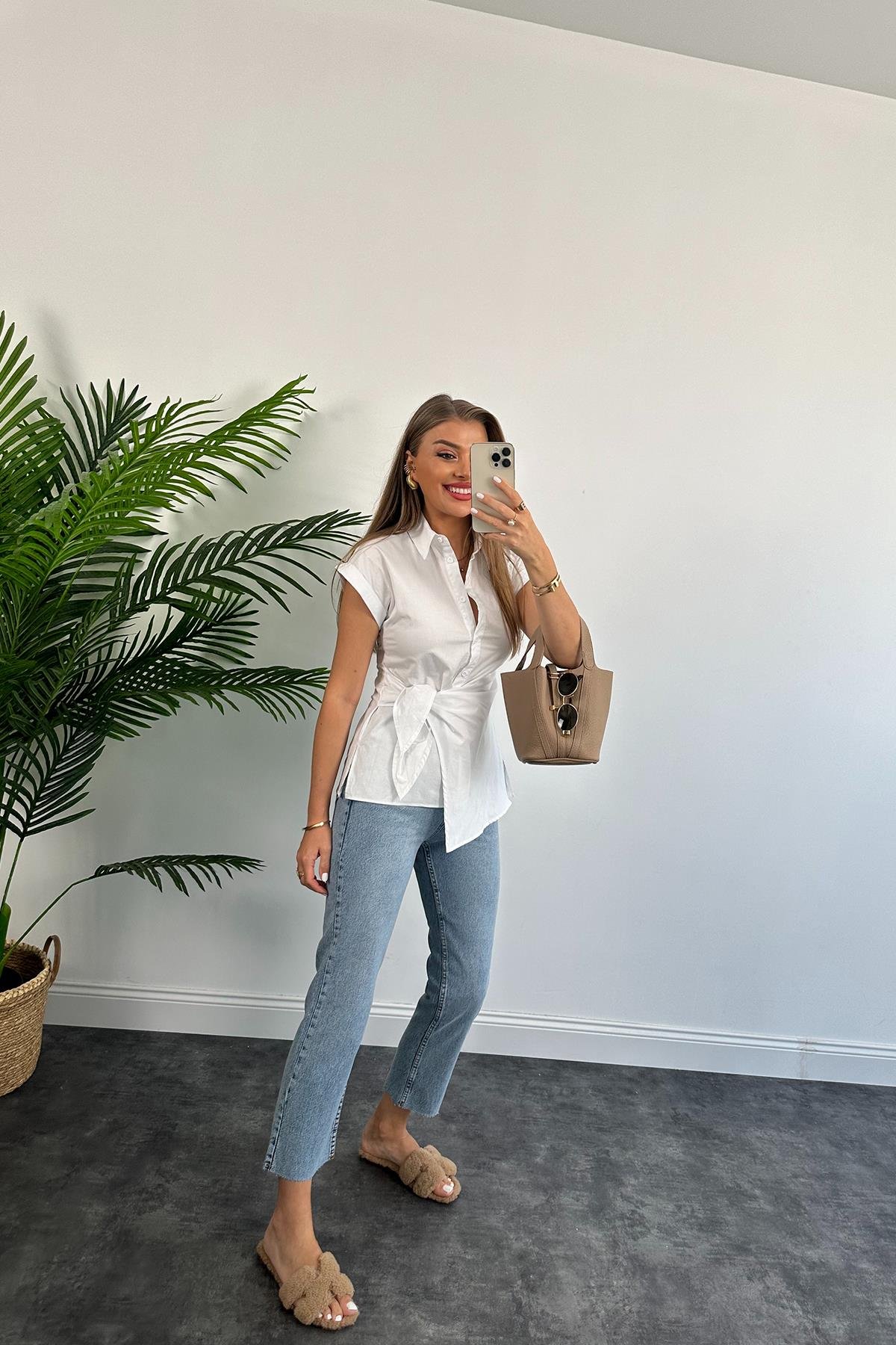 Zara Model Düğüm Detaylı Tasarım Beyaz Gömlek