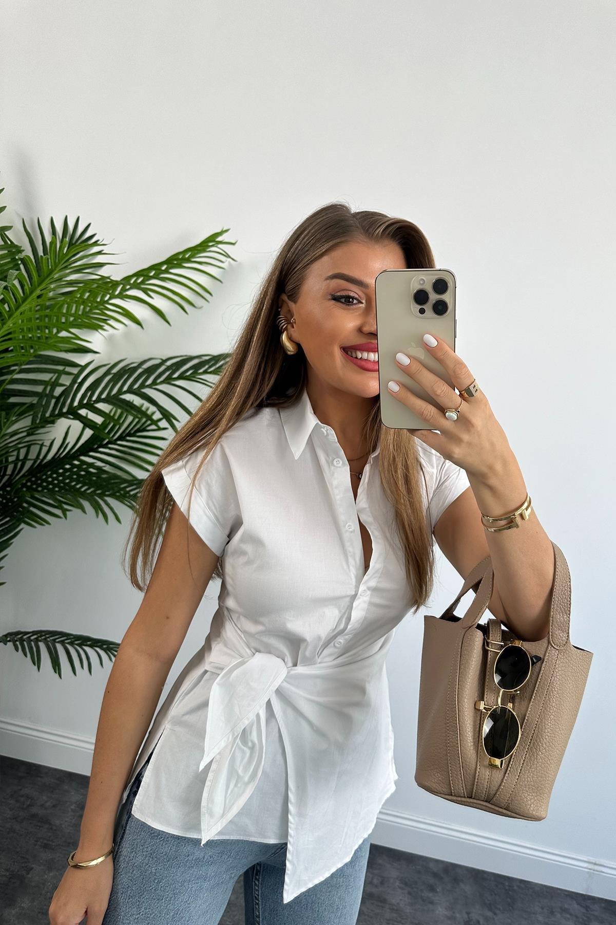 Zara Model Düğüm Detaylı Tasarım Beyaz Gömlek