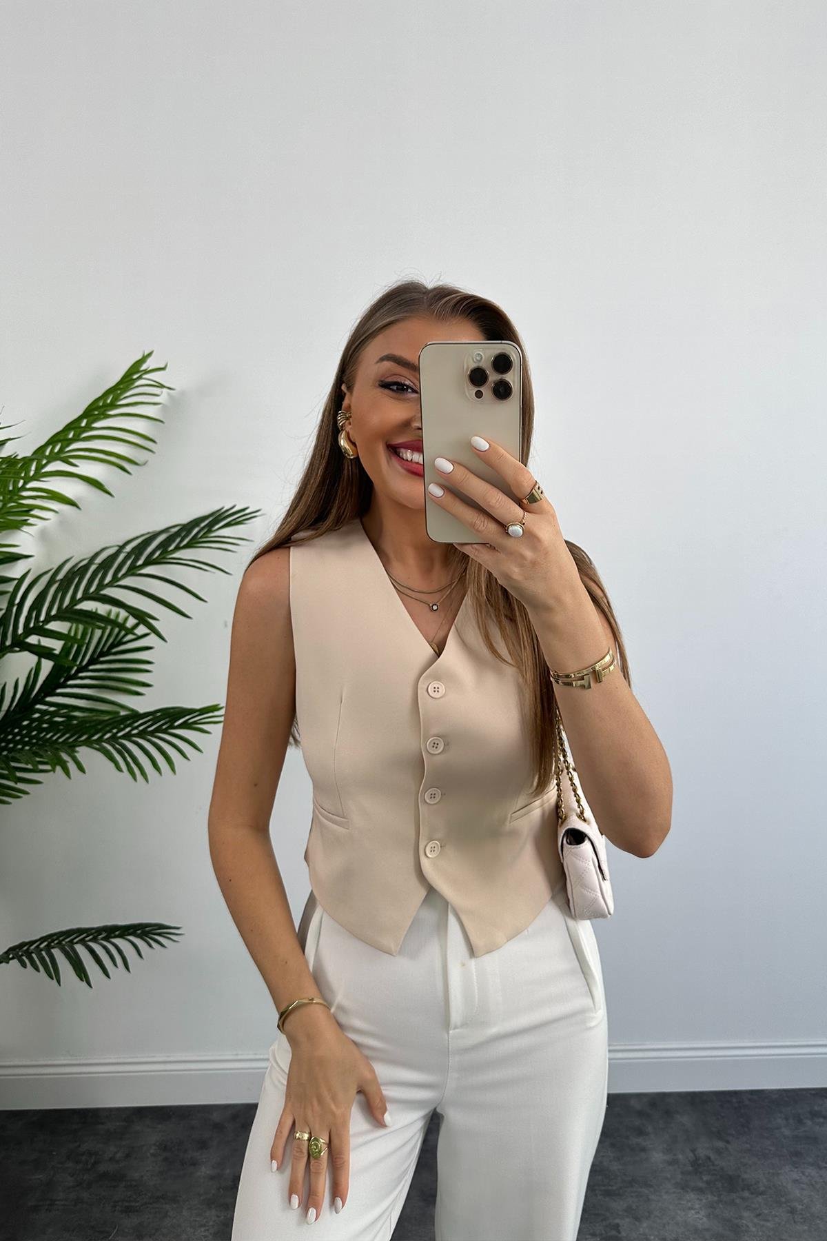 Zra Model Double Atlas Kumaş Astarlı Basic Yelek Taş