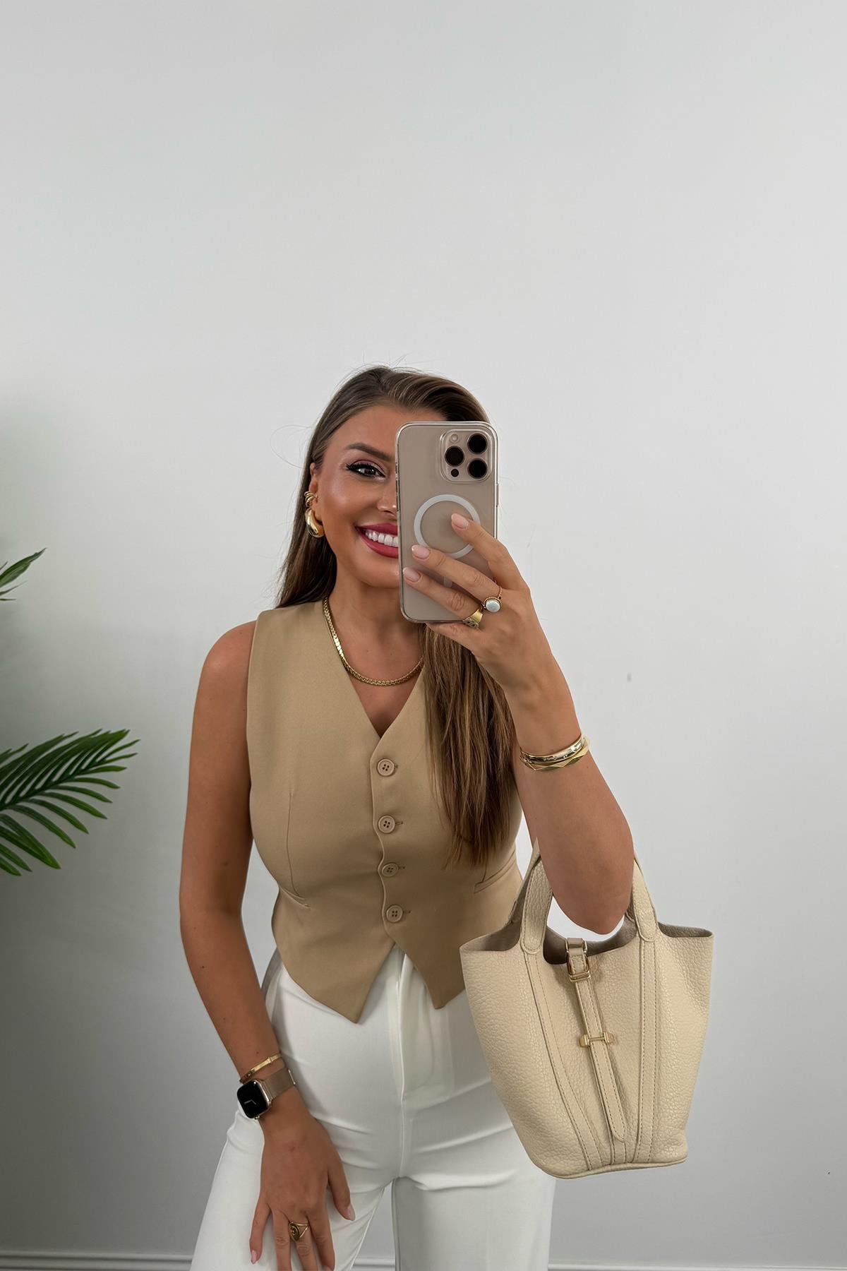 Zra Model Double Atlas Kumaş Astarlı Basic Yelek Camel