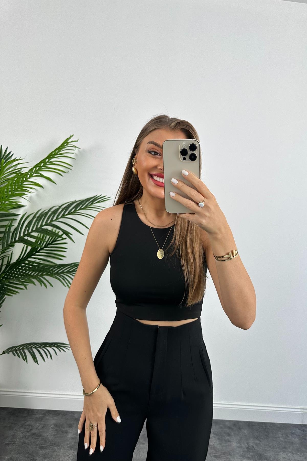 Zra Model Double Atlas Kumaş Yüksek Bel Flatolu Kumaş Pantolon Siyah