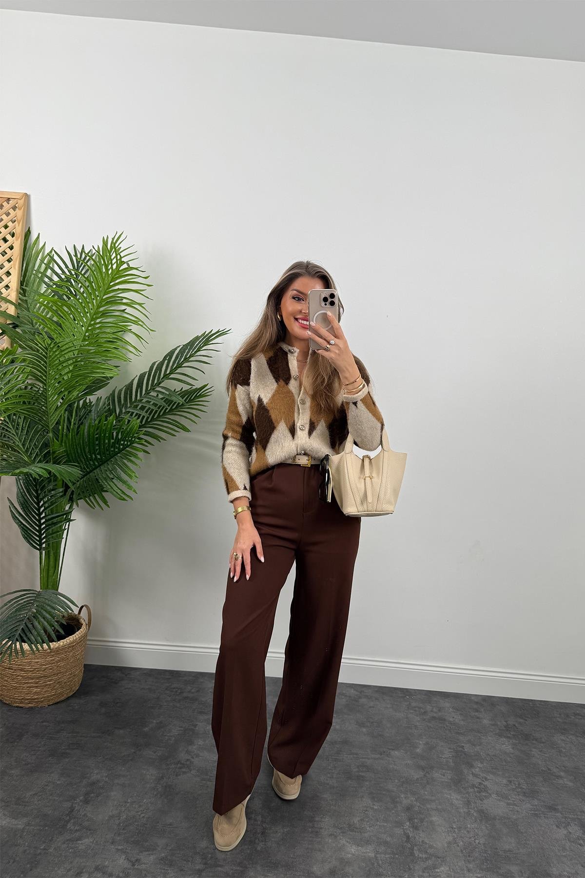 Zra Model Pileli Dökümlü Palazzo Kahverengi