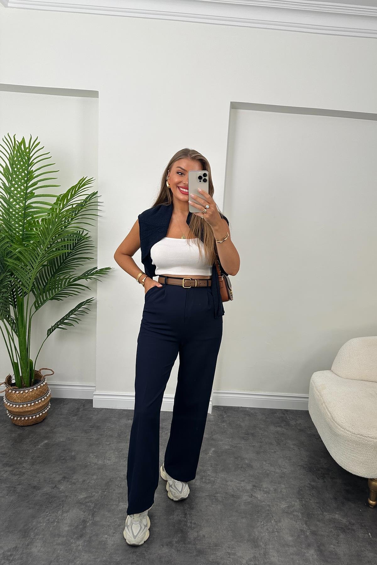 Zra Model Pileli Dökümlü Palazzo Lacivert