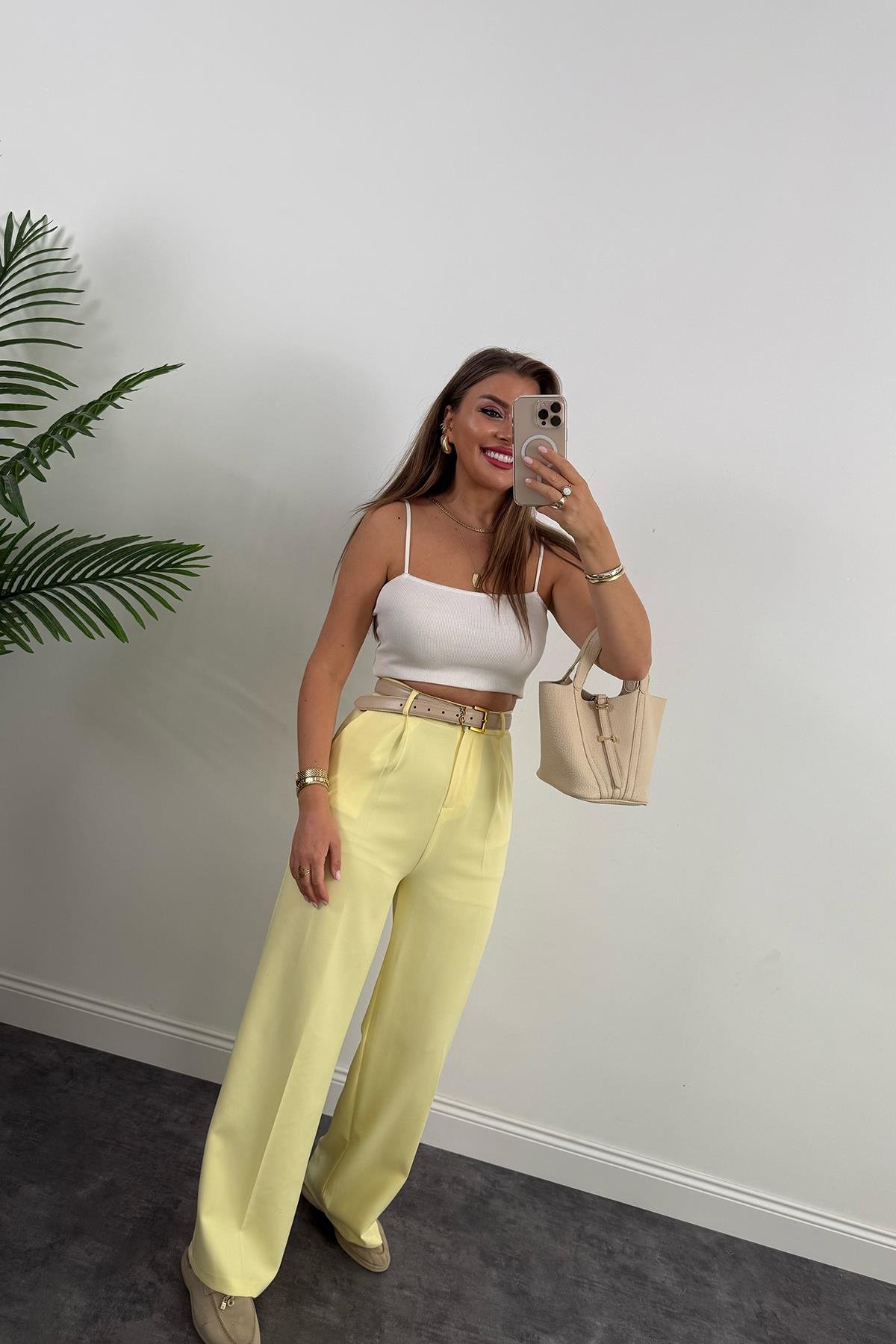 Zra Model Pileli Dökümlü Palazzo Sarı
