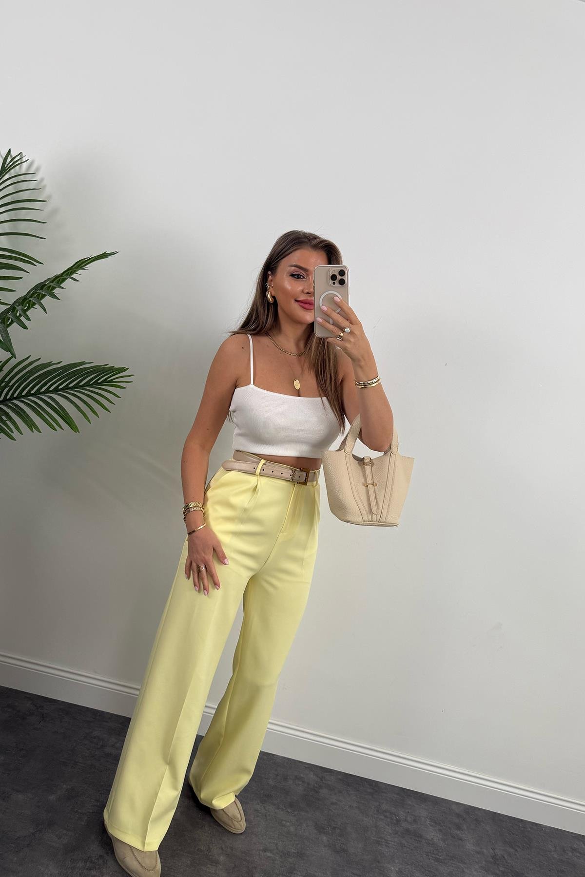 Zra Model Pileli Dökümlü Palazzo Sarı