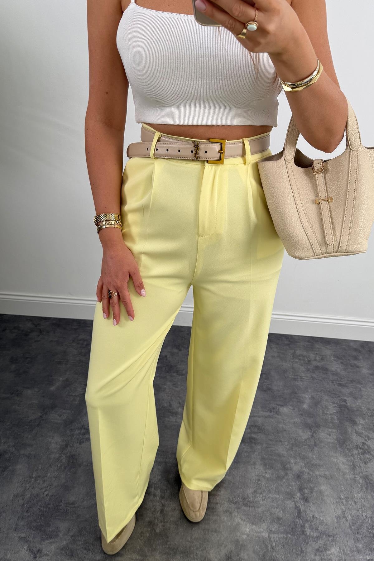 Zra Model Pileli Dökümlü Palazzo Sarı