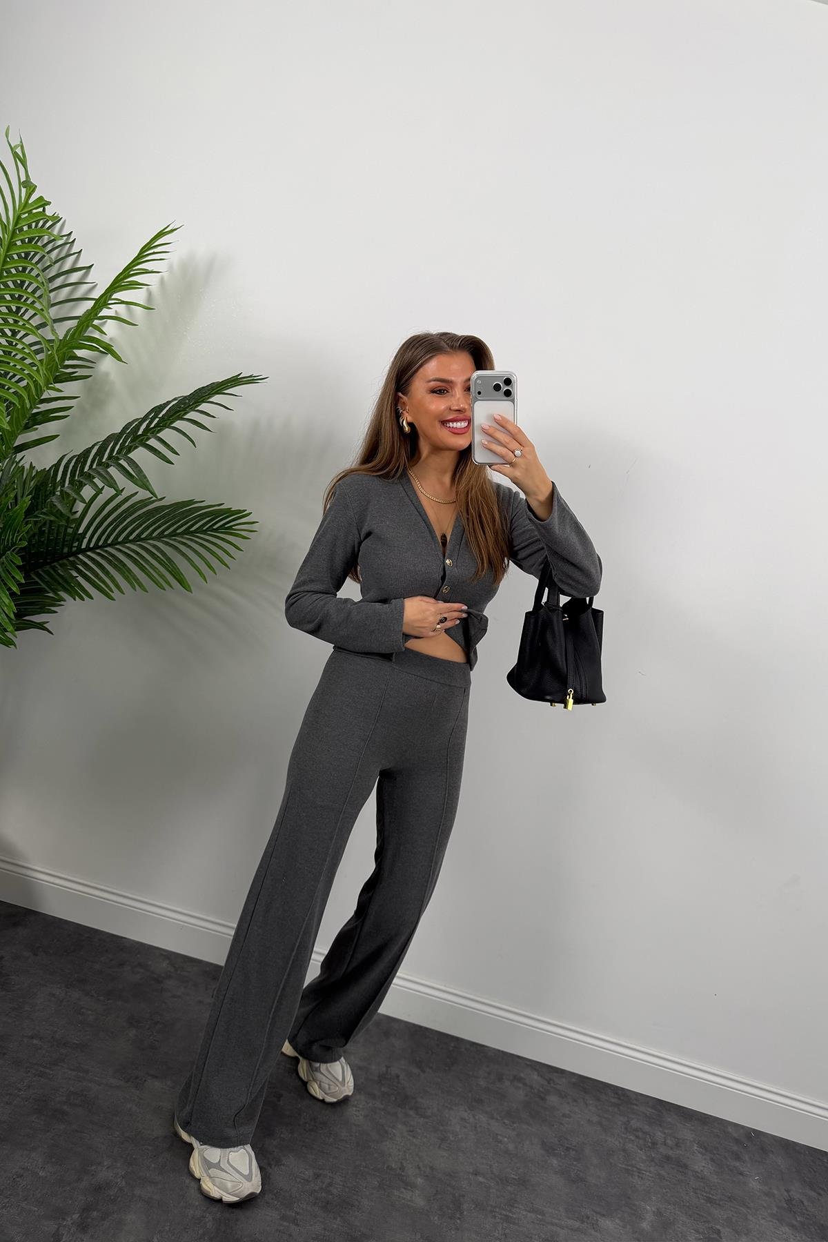 Zra Model Selanik Triko Yumoş Takım Antrasit