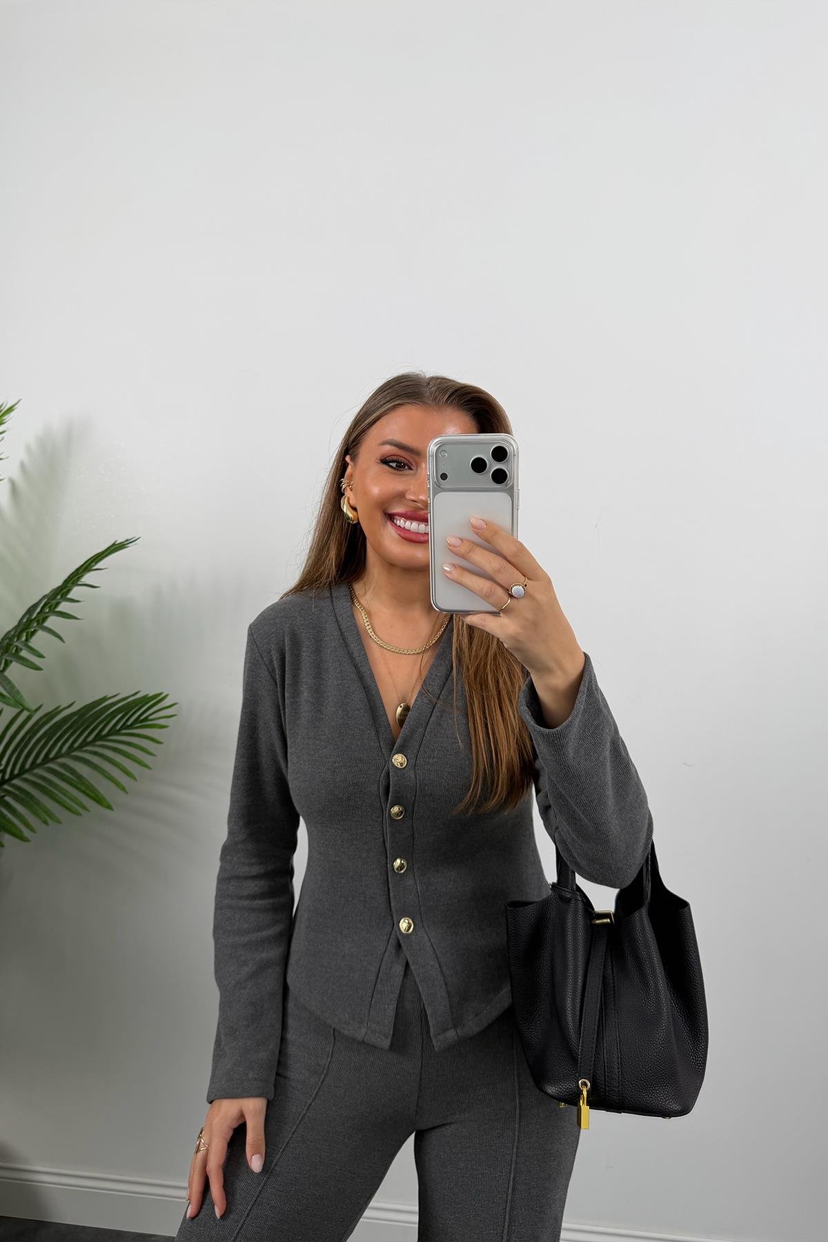 Zra Model Selanik Triko Yumoş Takım Antrasit