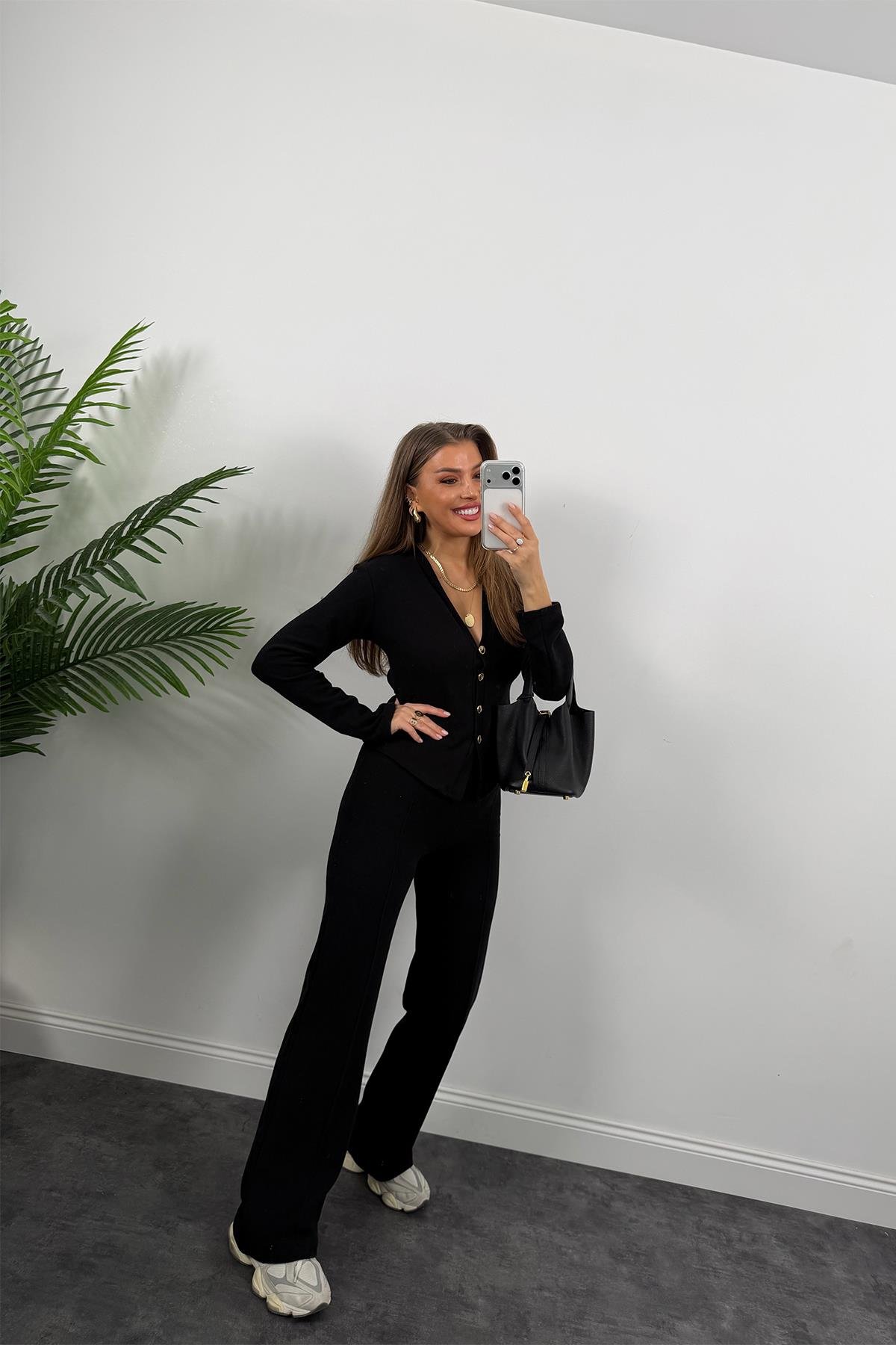 Zra Model Selanik Triko Yumoş Takım Siyah