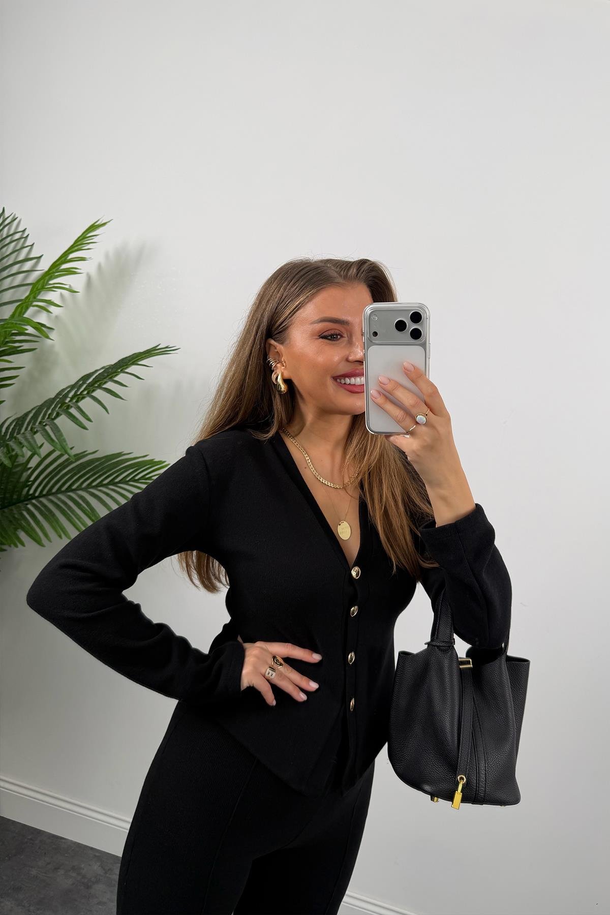 Zra Model Selanik Triko Yumoş Takım Siyah