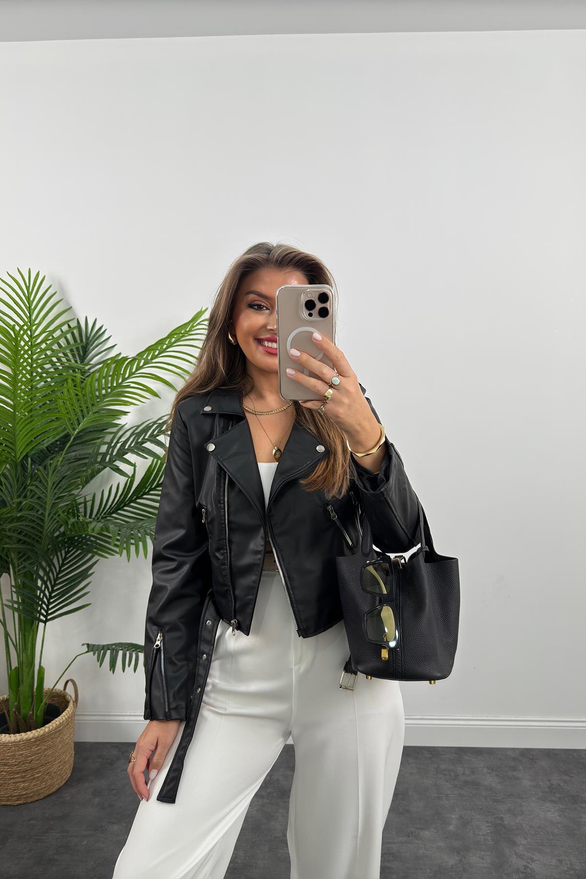Zra Model Vegan Deri Biker Ceket Siyah