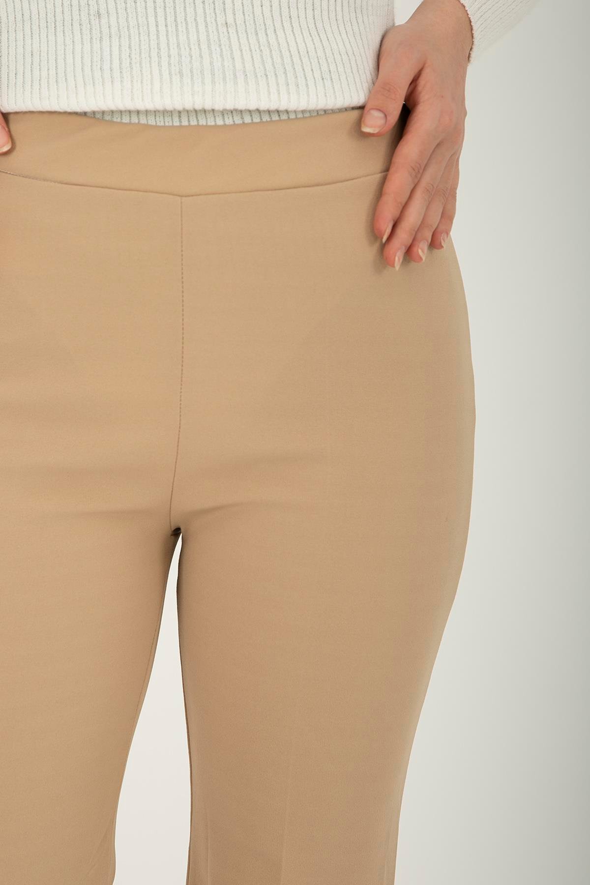 Kadın Bej Scuba Kumaş İspanyol Paça Pantolon
