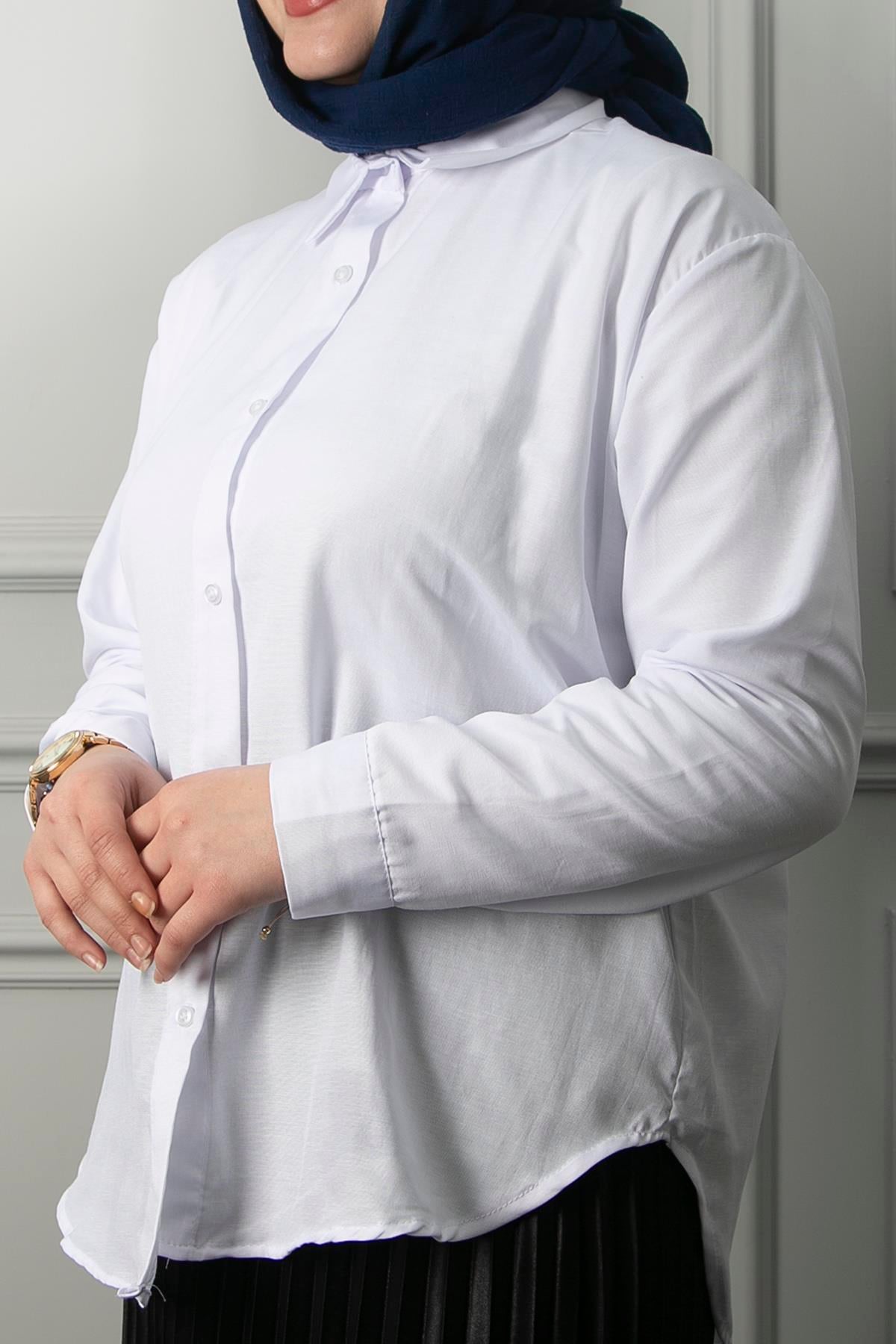 Kadın Beyaz Oversize Düz Gömlek