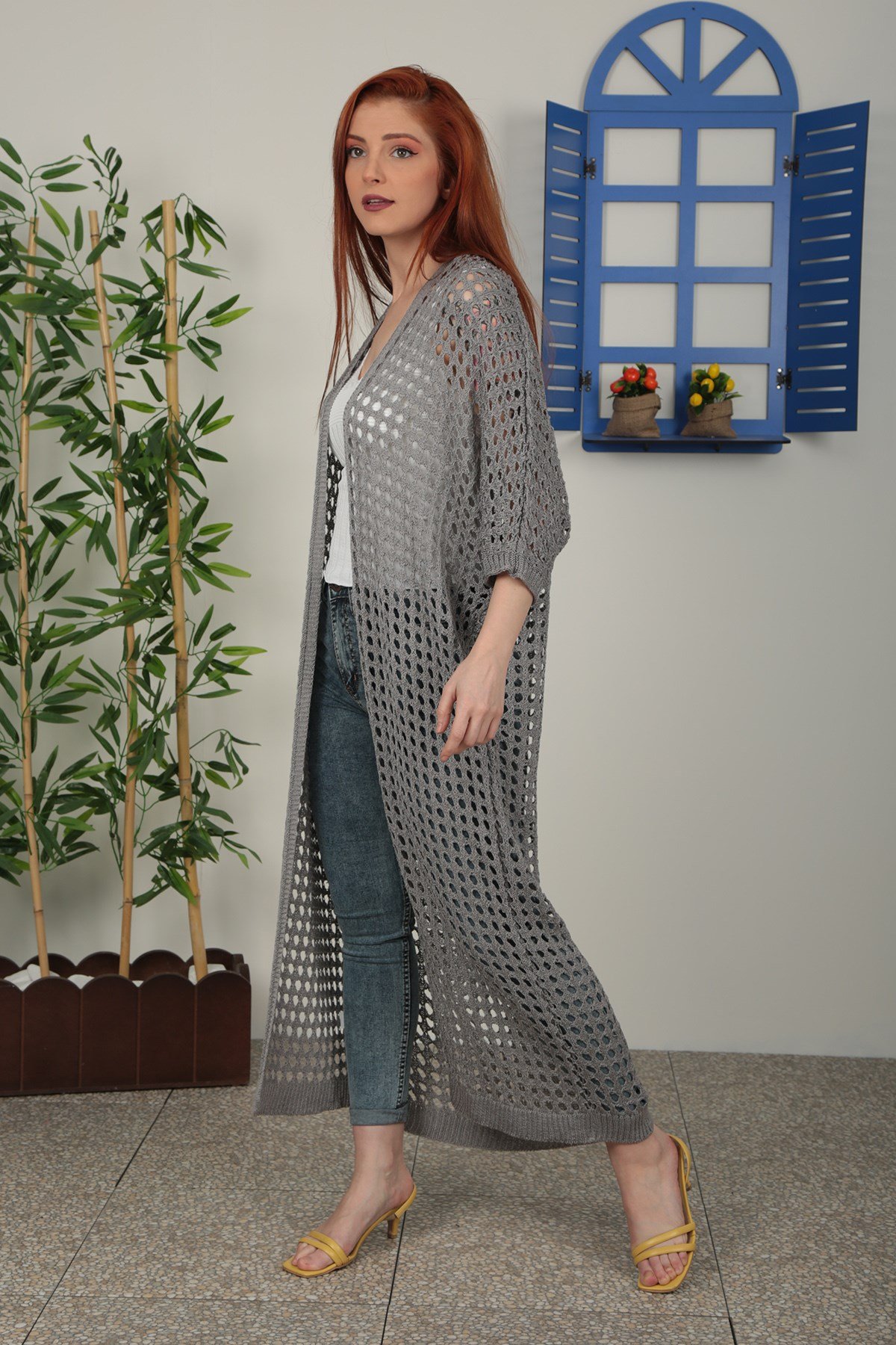 Kadın Gri Fileli İnce Triko
