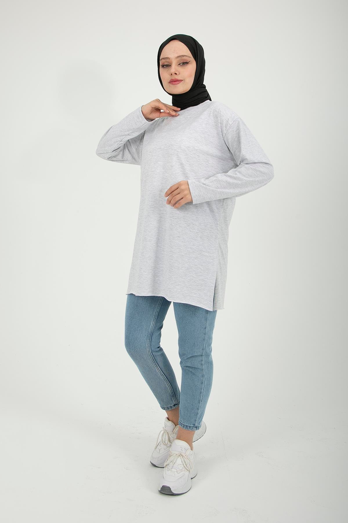 Kadın Gri Uzun Kol Tshirt