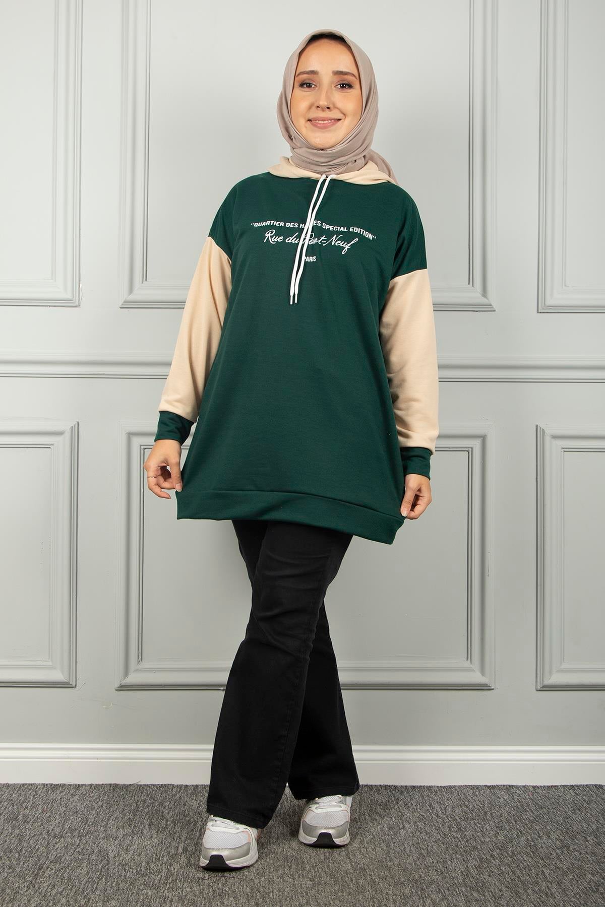 Kadın Haki Kapüşonlu Sweatshirt